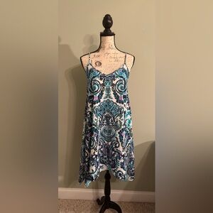 Charming Charlie Blue Print Handkerchief Hem Sleeveless Dress Size Small